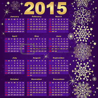 2015 New Year violet-Gold Calendar