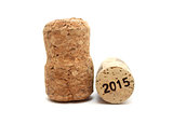 wine corks isolated on white background closeup with 2015