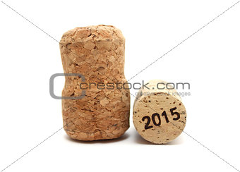 wine corks isolated on white background closeup with 2015