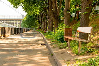 benches in the pedestrian zone on the promenade