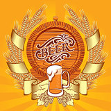 Banner with wreath of spikelets, a glass and barrel of beer