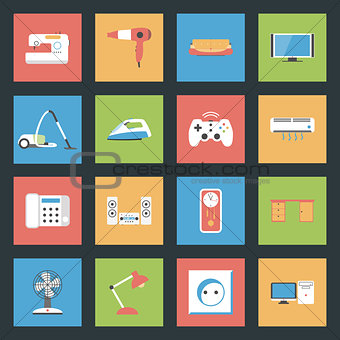 Home Furniture and Appliances flat icons set