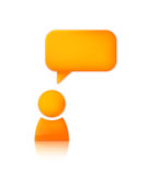 Person with speech bubble. Orange vector icon of man