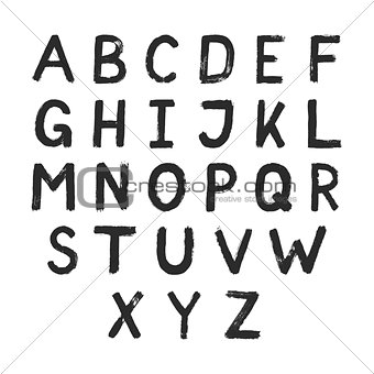 Hand drawn alphabet design. Grunge style letters