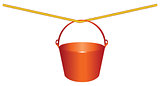 Red plastic bucket on a rope