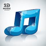 Trendy blue musical note 3d modern style icon isolated.
