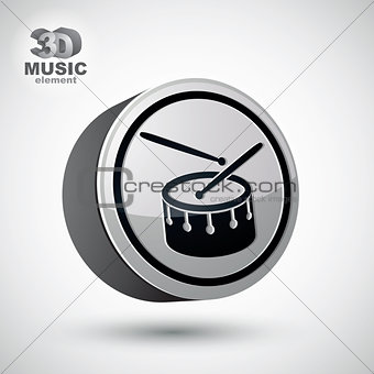 Drum 3d vector icon isolated.