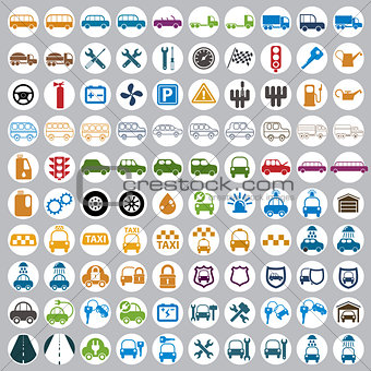 100 car and transport icons.