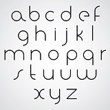 Elegant regular monochrome orbed font, black thin letters on whi