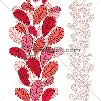 Seamless pattern with autumn leaves, vertical composition, hand 