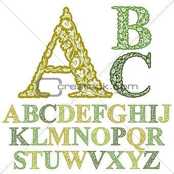 Beautiful floral letters font, vector alphabet.