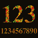 Numbers made with leaves, floral numerals set, vector illustrati