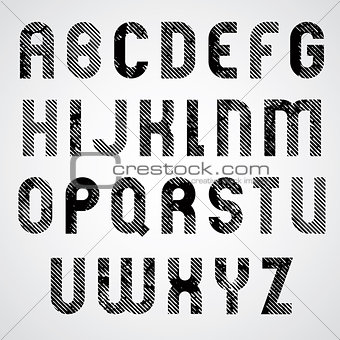 Grunge white and black rubbed upper case letters, decorative fon