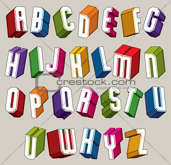 3d font, vector bold and heavy letters, geometric dimensional al