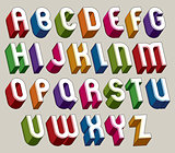 3d font, vector colorful letters, geometric dimensional alphabet