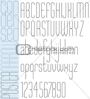 Poster black slim condensed narrow font and numbers.
