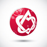 Two hearts combined symbol, abstract icon, 3d vector symbol