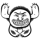 Angry cartoon monster, black and white lines vector illustration