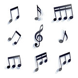 Vector black monochromatic musical notes and symbols isolated on
