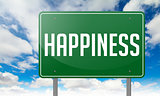 Happiness on Green Highway Signpost.