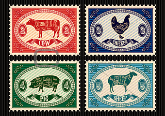 set of  postage stamps with pets