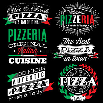 vector set of badges with inscriptions for the pizza