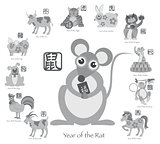 Chinese New Year Rat with Twelve Zodiacs Illustration