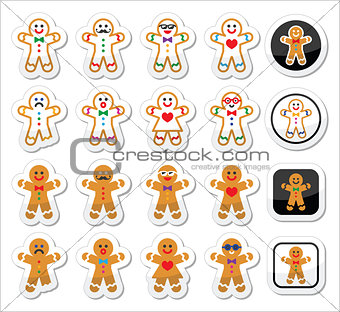 Gingerbread man Christmas icons set