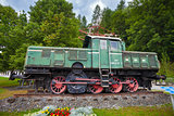 Old vintage green electric locomotive