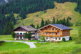 Beautiful typical mountain guests houses on austrian alps 