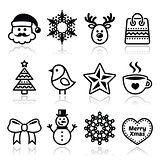 Christmas, winter icons set - Santa Claus, snowman