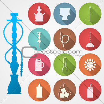 Colored vector icons for hookah and accessories
