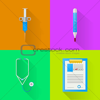 Colored flat vector icons for hospital