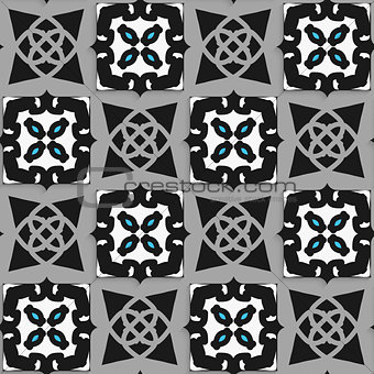 Geometrical Arabian ornament black and white with blue