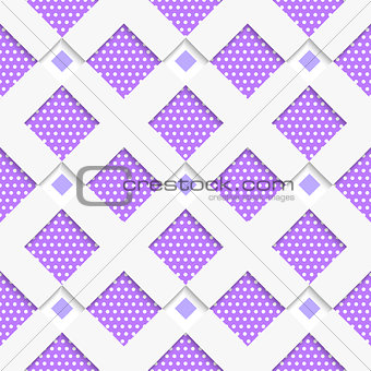 White geometrical ornament with white net and dots purple textur