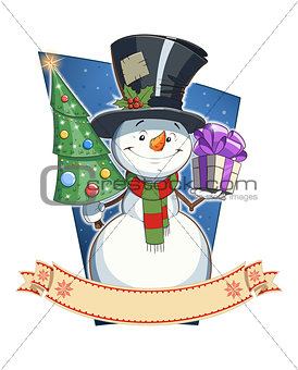 Snowman with gift. �hristmas character