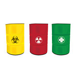 colorfu barrel with a radioactive warning label