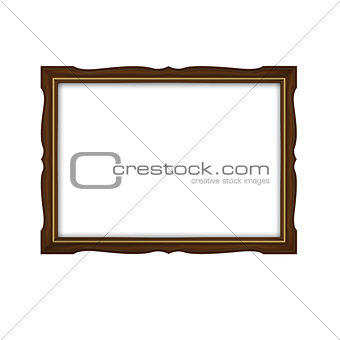 Wooden and gold frame for paintings isolated on white background