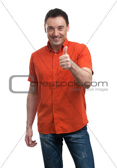 Happy man giving thumbs up sign