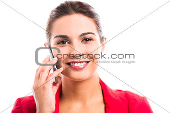 Business woman talking at phone