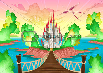 Fantasy landscape with castle. 