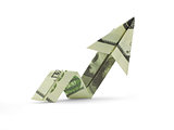 origami arrow of hundred dollar banknotes