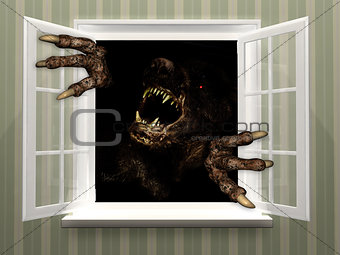 Monster in open window