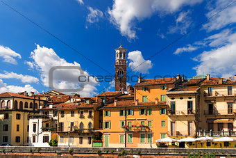 Houses and Lamberti Tower - Verona Italy