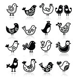 Folk birds vector icons set