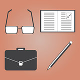 Business trip and Office Icons with Brown Background
