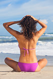 Sexy Woman Girl Sitting Bikini on Beach