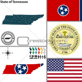 Map of state Tennessee, USA
