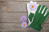 Pair of gloves and flowers