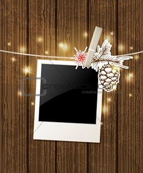 Christmas  background with photo and pine branch